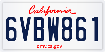 CA license plate 6VBW861