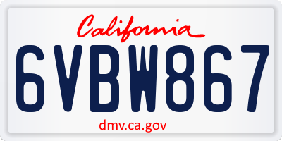 CA license plate 6VBW867