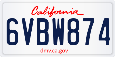 CA license plate 6VBW874