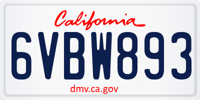 CA license plate 6VBW893
