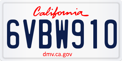 CA license plate 6VBW910