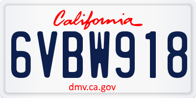 CA license plate 6VBW918