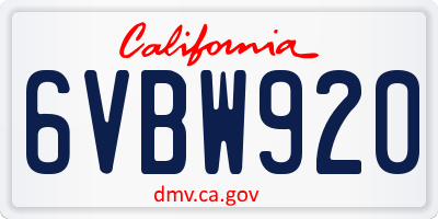 CA license plate 6VBW920