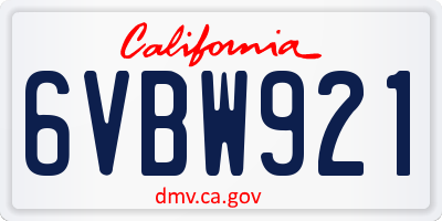 CA license plate 6VBW921