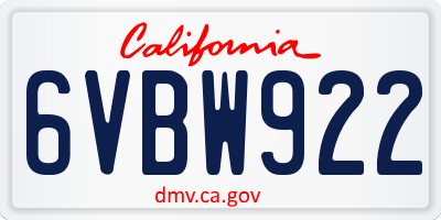 CA license plate 6VBW922