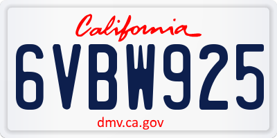 CA license plate 6VBW925