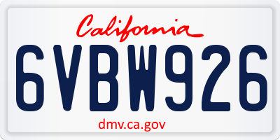 CA license plate 6VBW926