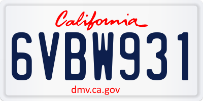 CA license plate 6VBW931