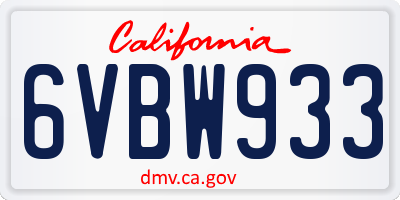 CA license plate 6VBW933