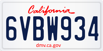CA license plate 6VBW934