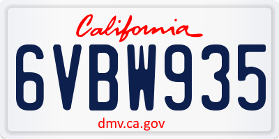 CA license plate 6VBW935