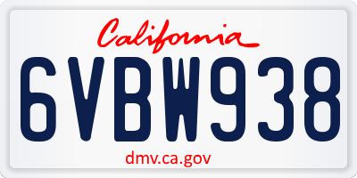 CA license plate 6VBW938
