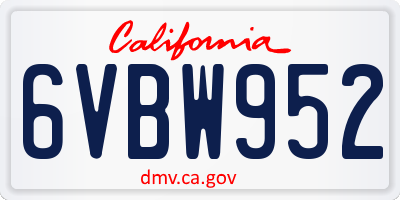 CA license plate 6VBW952