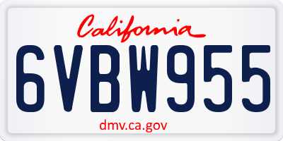 CA license plate 6VBW955