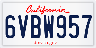 CA license plate 6VBW957