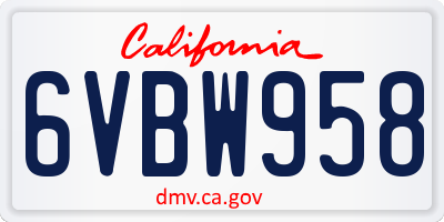 CA license plate 6VBW958
