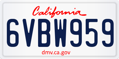 CA license plate 6VBW959