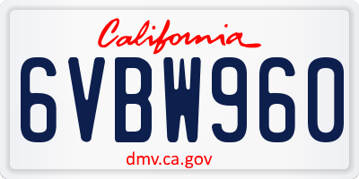 CA license plate 6VBW960
