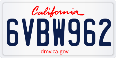 CA license plate 6VBW962