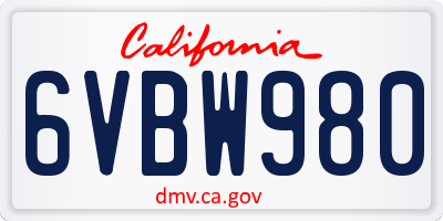 CA license plate 6VBW980