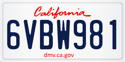 CA license plate 6VBW981
