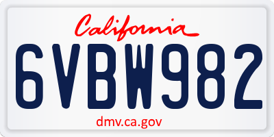 CA license plate 6VBW982