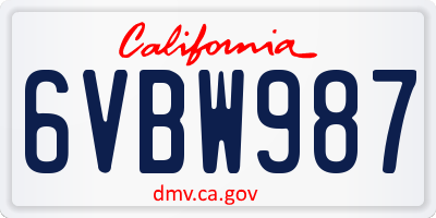 CA license plate 6VBW987