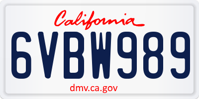 CA license plate 6VBW989
