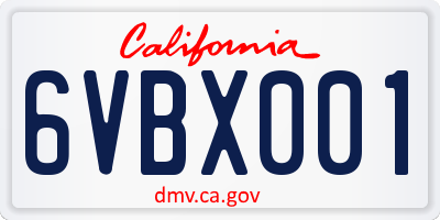 CA license plate 6VBX001