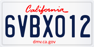 CA license plate 6VBX012