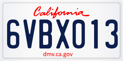CA license plate 6VBX013