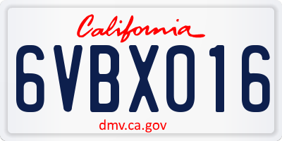 CA license plate 6VBX016