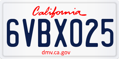 CA license plate 6VBX025