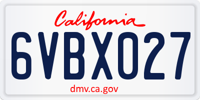 CA license plate 6VBX027