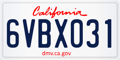 CA license plate 6VBX031