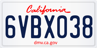 CA license plate 6VBX038