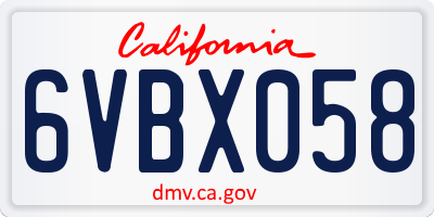 CA license plate 6VBX058