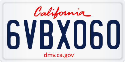CA license plate 6VBX060