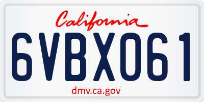 CA license plate 6VBX061