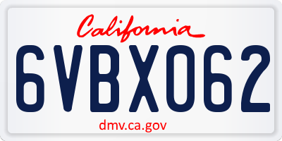CA license plate 6VBX062