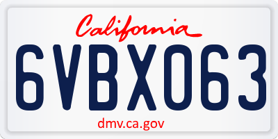 CA license plate 6VBX063