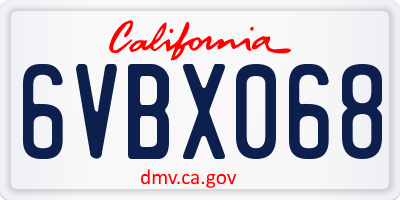 CA license plate 6VBX068