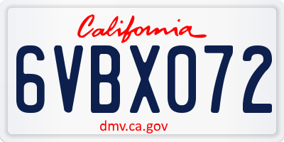 CA license plate 6VBX072