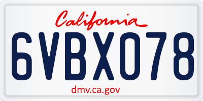 CA license plate 6VBX078