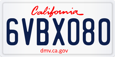 CA license plate 6VBX080