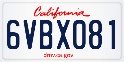 CA license plate 6VBX081