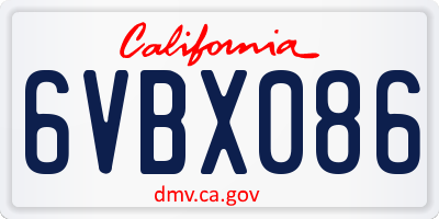 CA license plate 6VBX086