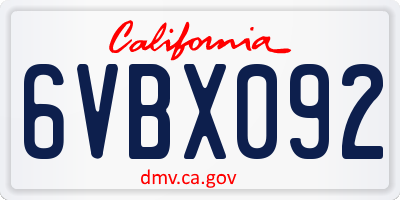 CA license plate 6VBX092