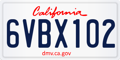 CA license plate 6VBX102