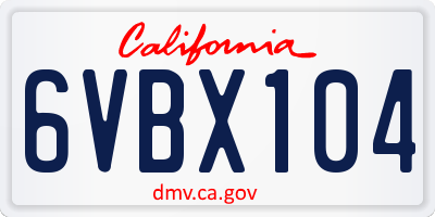 CA license plate 6VBX104